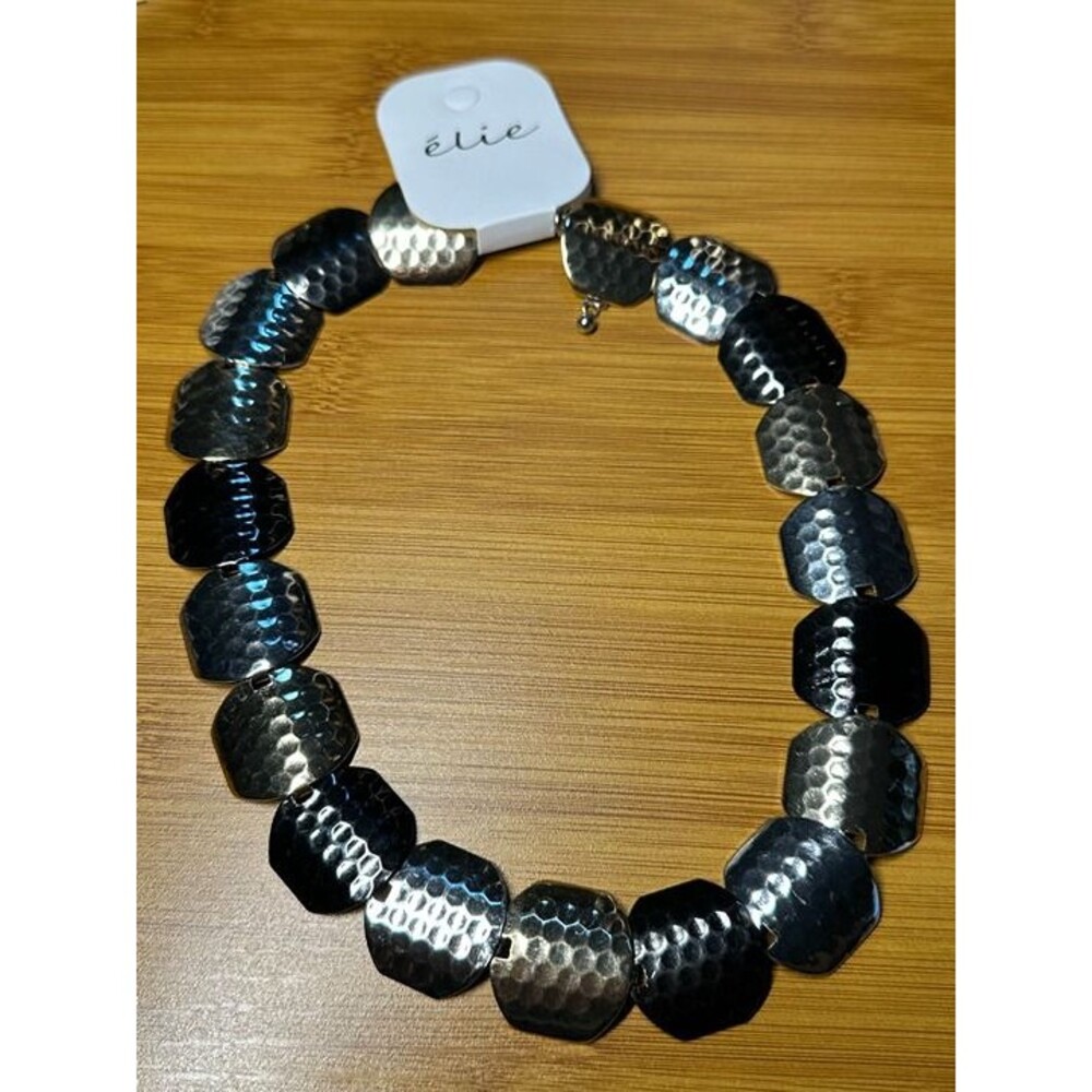 élie Silver Hammered Disc Statement Bracelet Boho Stretch NWT New Jewelry Gift